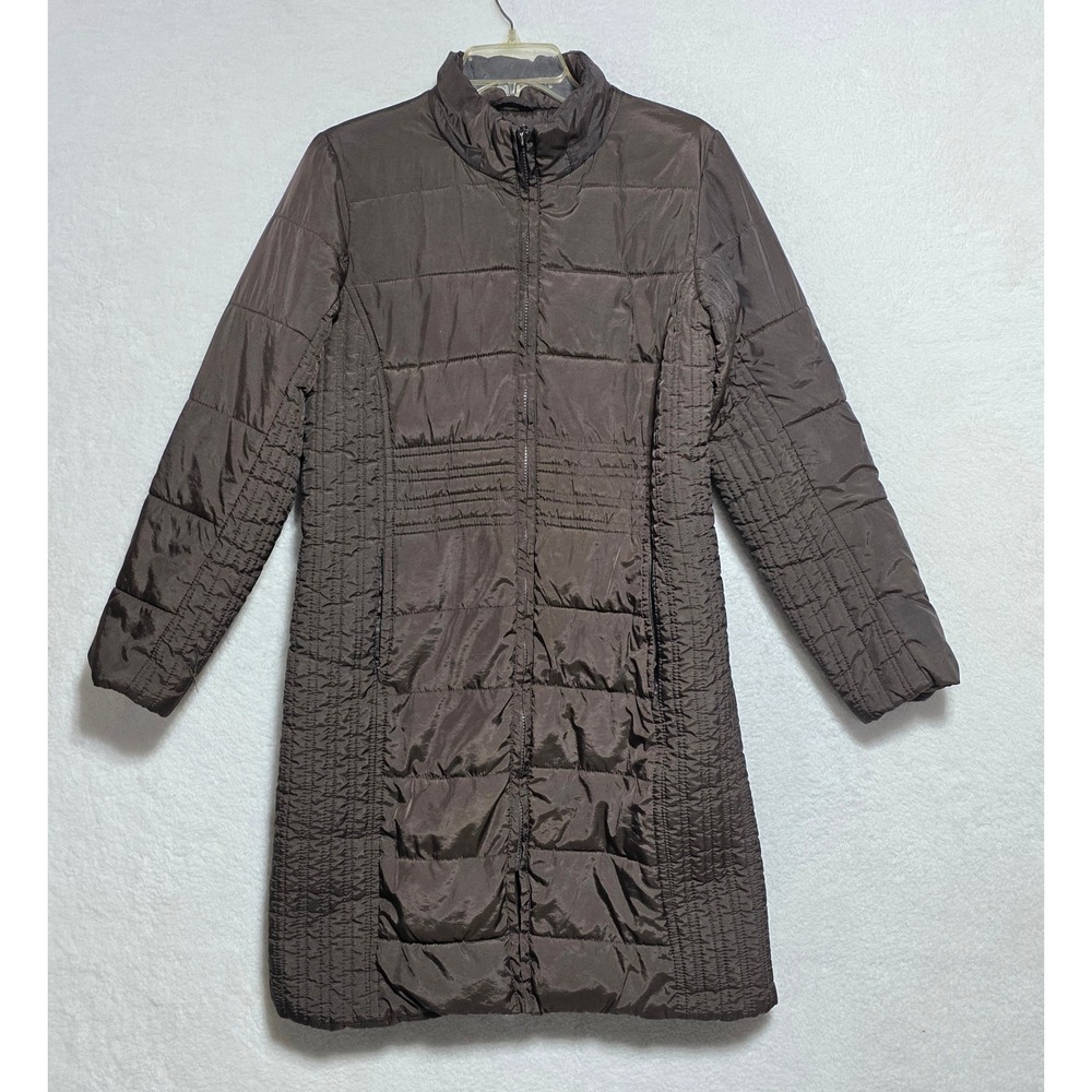 Style & Co Women's Brown Quilted Puffer Coat Longline Mock Neck Zip Jacket Small